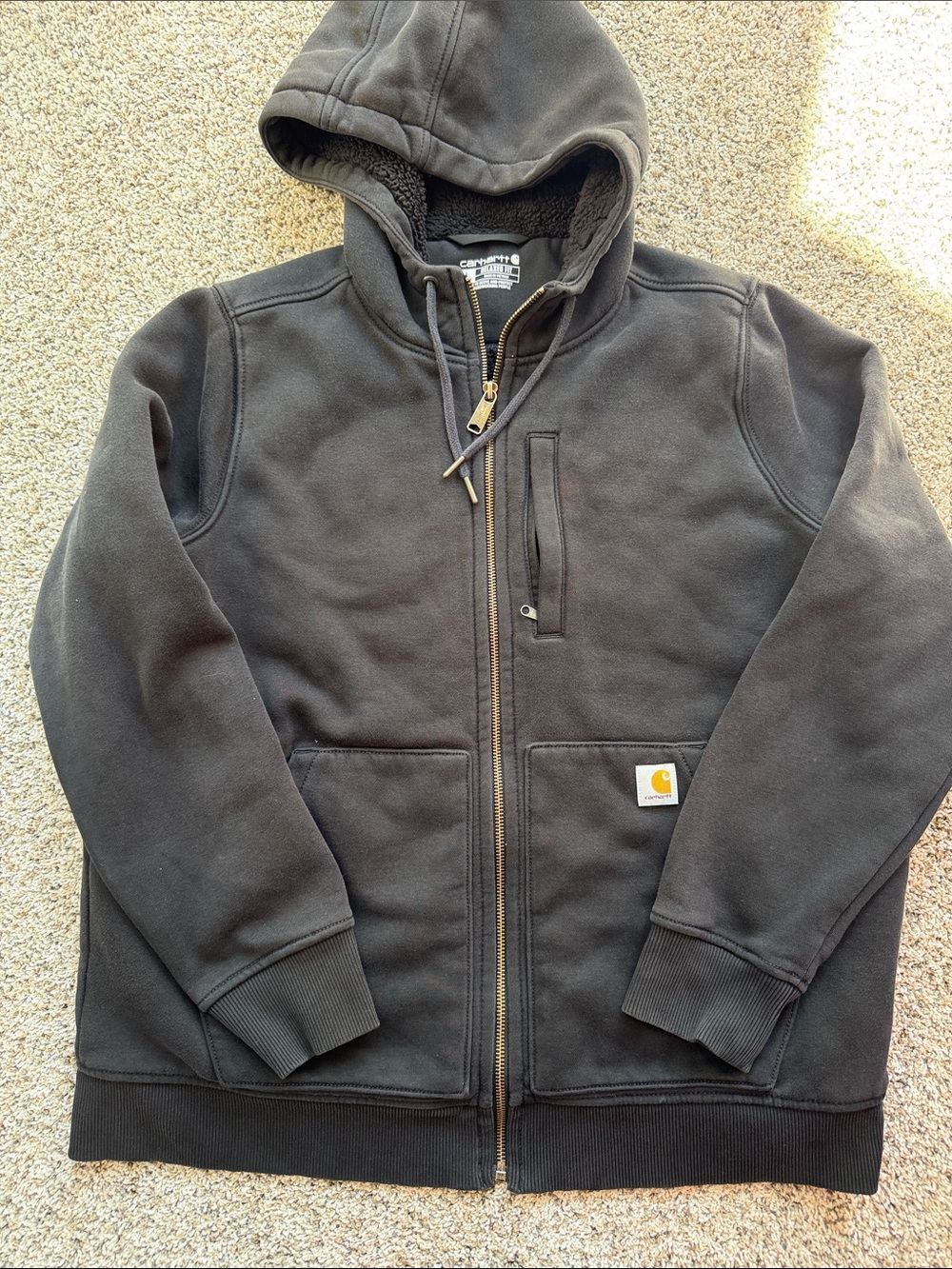 Carhartt Women's Black Hooded Zip-Up Sherpa-Lined Jacket size large